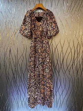 Novo 2022 primavera vestido longo de alta qualidade feminina com decote em v sexy selvagem leopardo imprime lanterna manga cinto deco casual longo maxi vestido (2)