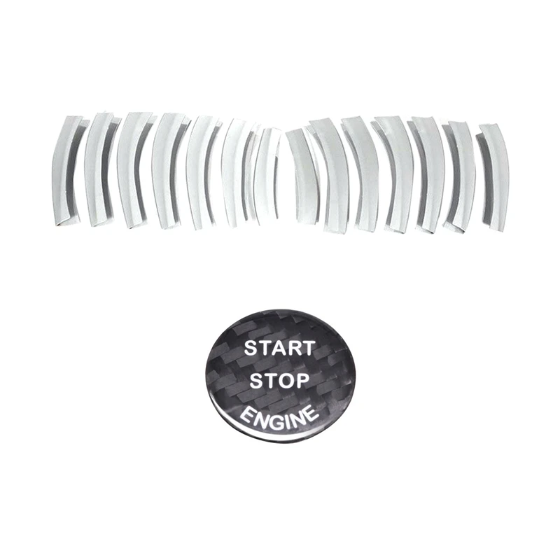 

14 шт. передняя решетка радиатора автомобиля формовочная Накладка и 1 шт. наклейка из углеродного волокна кнопка запуска и остановки двигате...