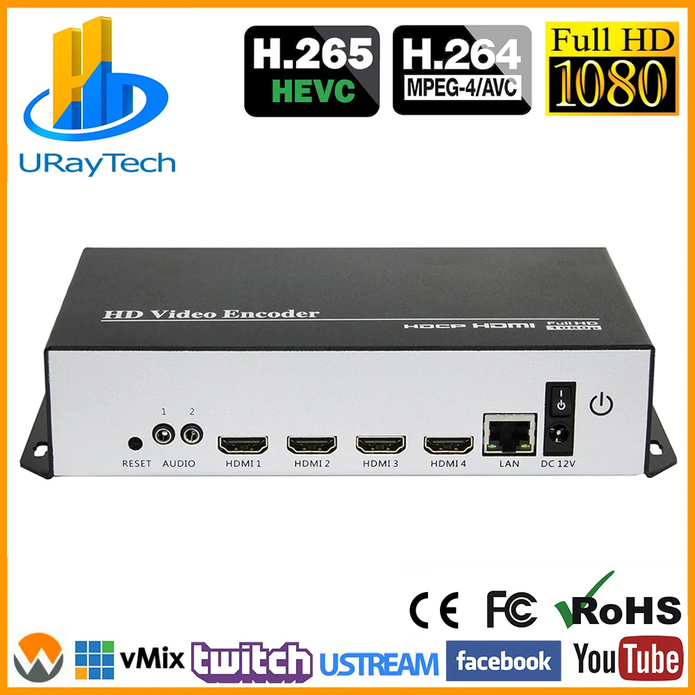 HEVC H.265 H.264 HDMI к IP видео поток кодировщик прямой поток HD видео IPTV кодировщик 4 канала HDMI к HTTP RTSP RTMP кодировщик