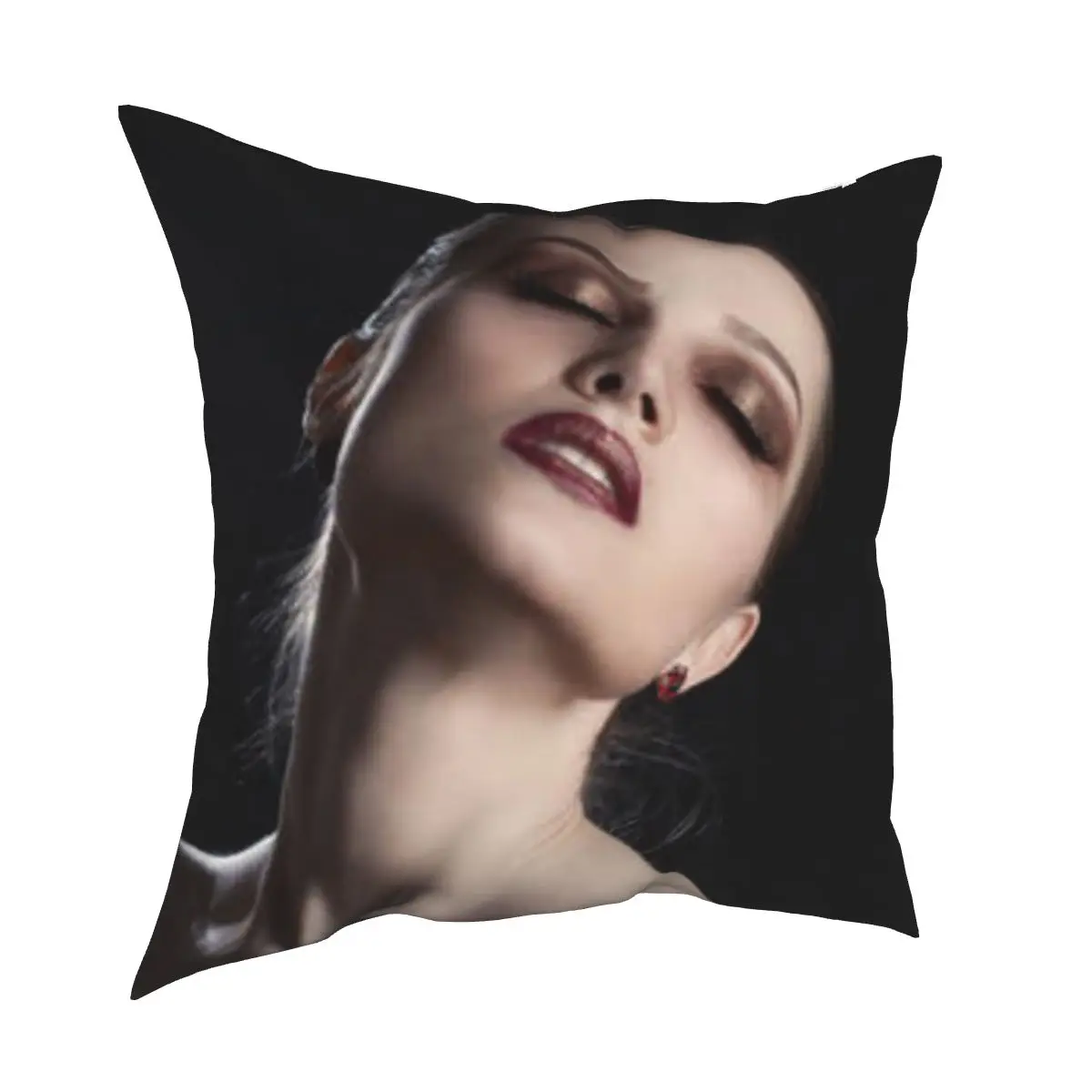 

Beautiful girl with her head closed and her eyes longing for emotional photo pattern square pillow, graceful figure cartoon