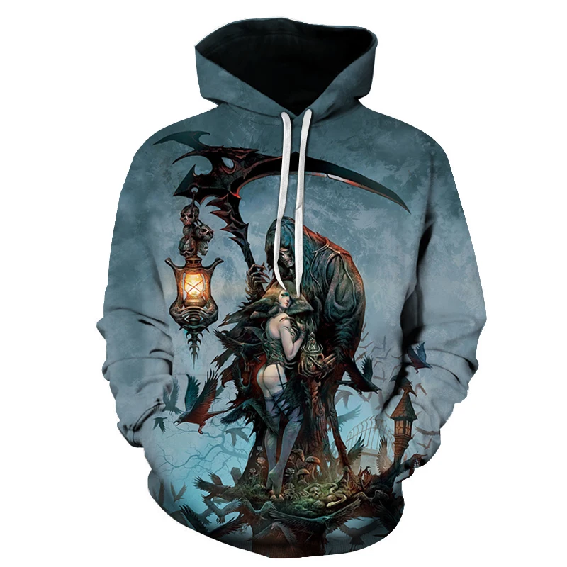 

2021 Spring and Autumn Men's Hoodie 3D Horror Skull Print Street Punk Style Retro Sweatshirt Hip Hop Jacket Large Size 6xl