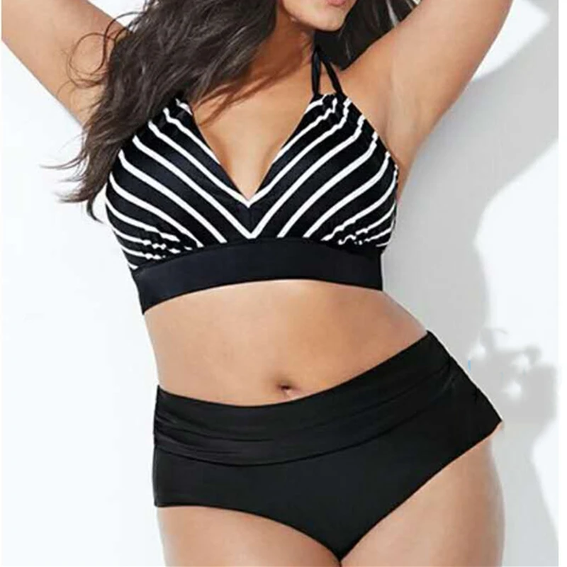 4XL Large Size Striped Sexy Bikinis Set Women Plus Size Printing Padded Bra Bikini Split Body Swimsuit Beachwear Suit Swimwear
