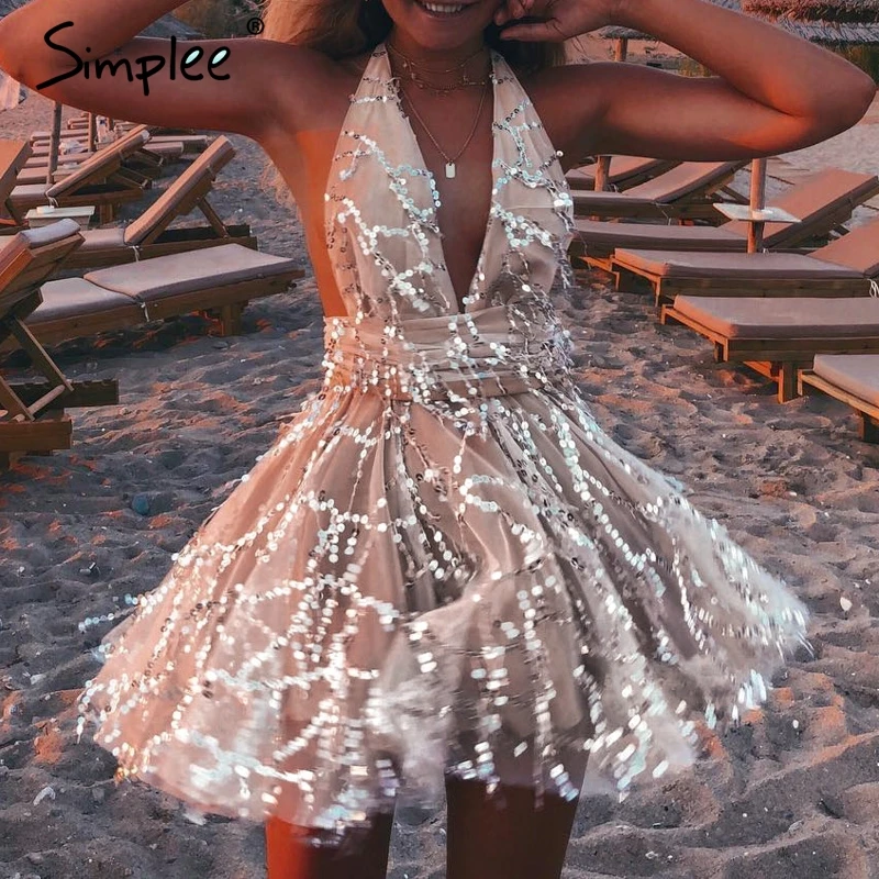 Женский сетчатый комбинезон Simplee с блестками женский короткий глубоким V