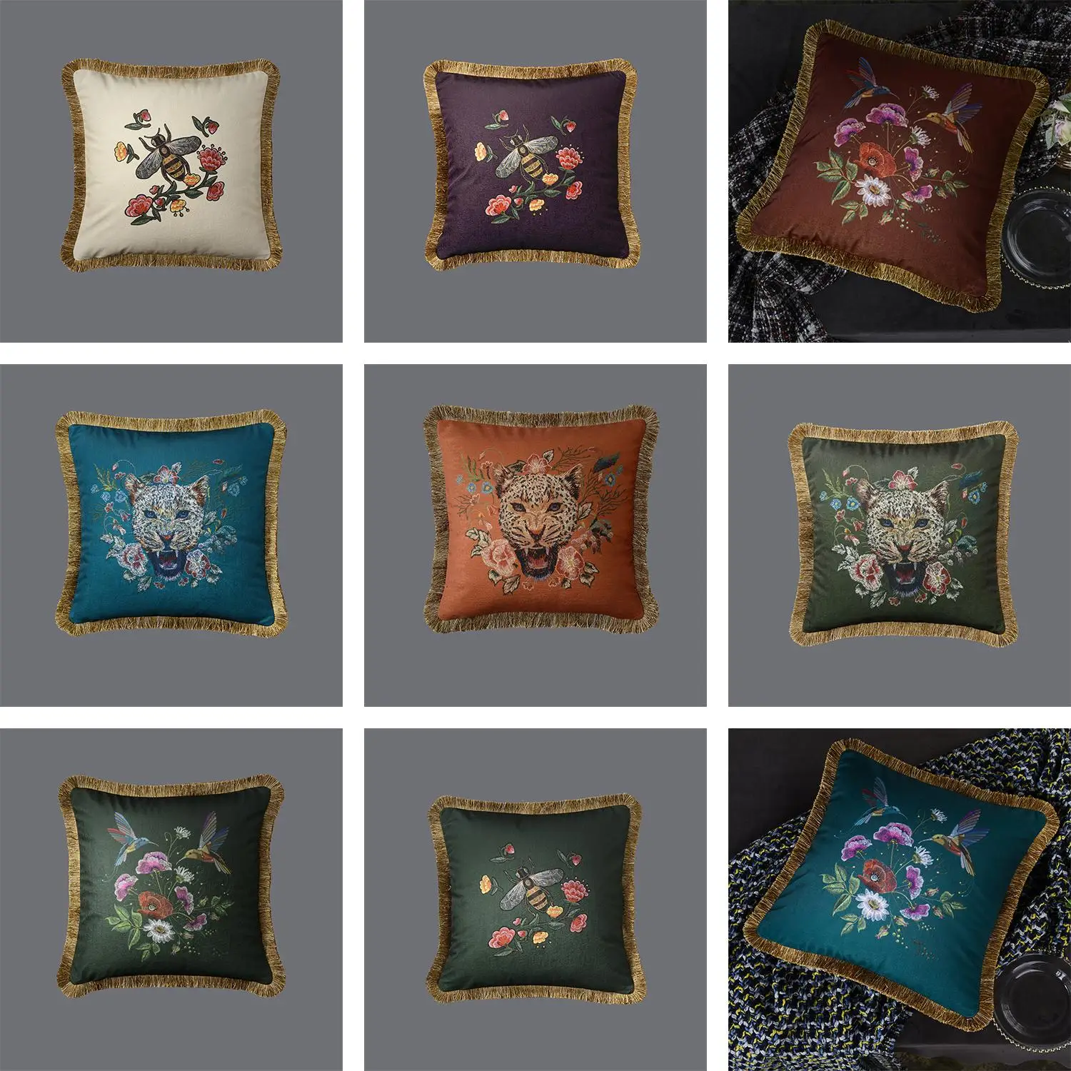 

Velvet Fabric American Leopard Luxury Style Tassels Home Sofa Cushion Cover Pillowcase Without Core for Living Room Bedroom 45cm