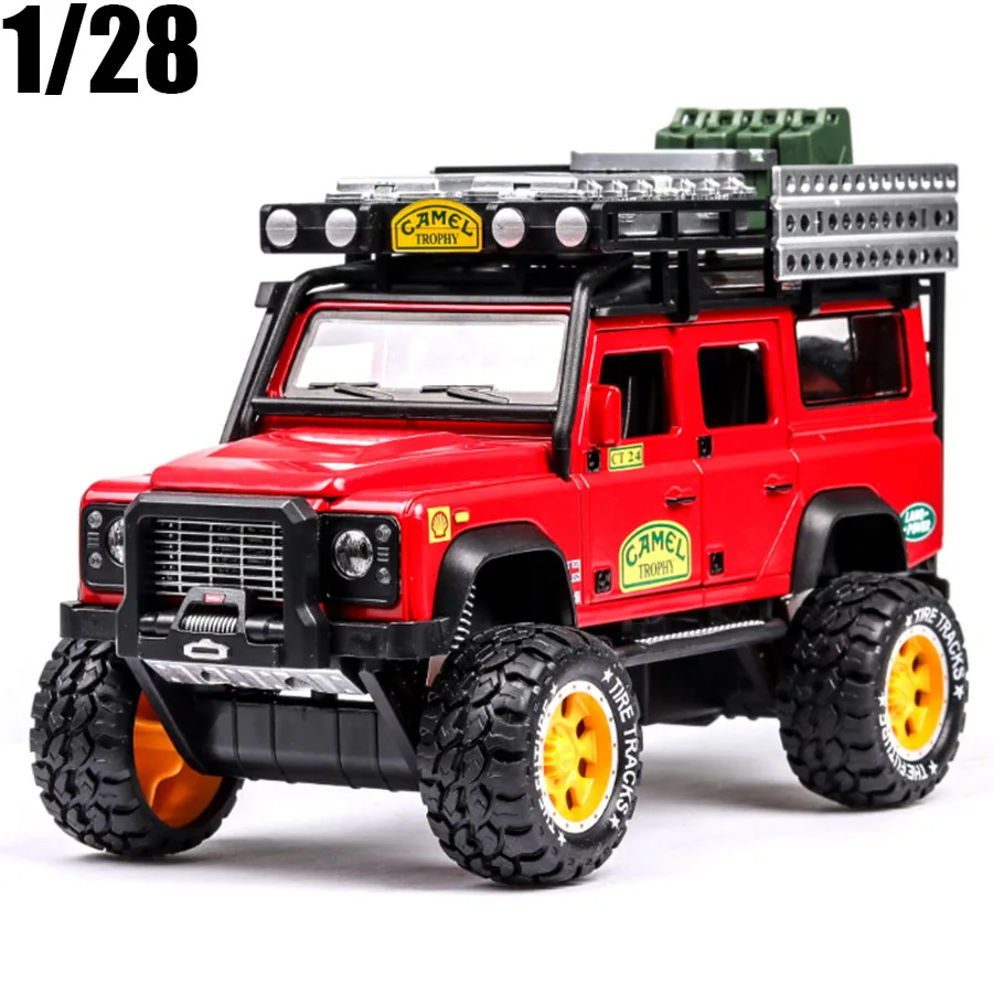 

1/28 Diecasts Toy Vehicles Defender Camel Trophy Car Model Pull Back Sound Light Collection For Children Gift Free Shipping