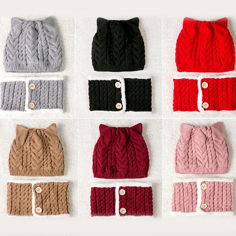 2Pcs/Set Baby Hats Scarf Knitted Wool Newborn Turban Beanie Warm Print Caps Soft Hat For Girls Boys Elastic Bonnet Autumn Winter | Детская