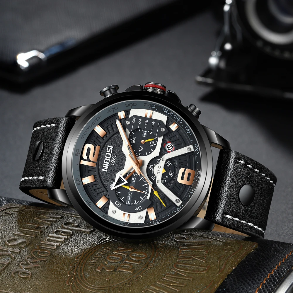 2PcsWatches NIBOSI мужские часы лучший бренд класса люкс Мужские повседневные кожаные