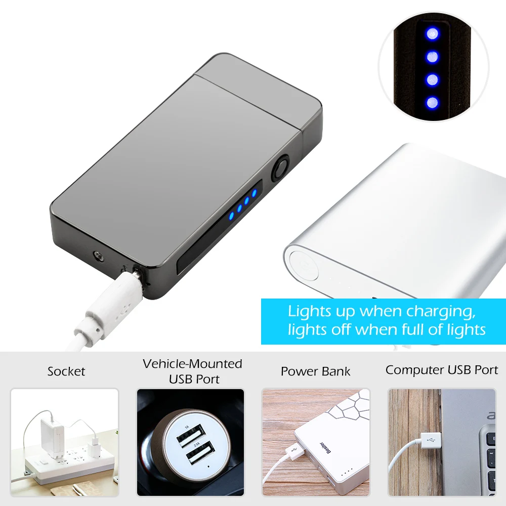 Металлическая двойная импульсная дуговая usb зарядка Зажигалка Ветрозащитная электронная сигарета зажигалка для курения беспламенная электрическая плазменная зажигалка