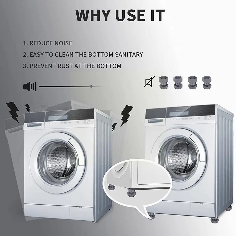 

4pc Adjustable Heighten Washing Machine Anti Vibration Protector Non Furniture Slip Mat Pad Fridge Feet Floor Shock W0r6