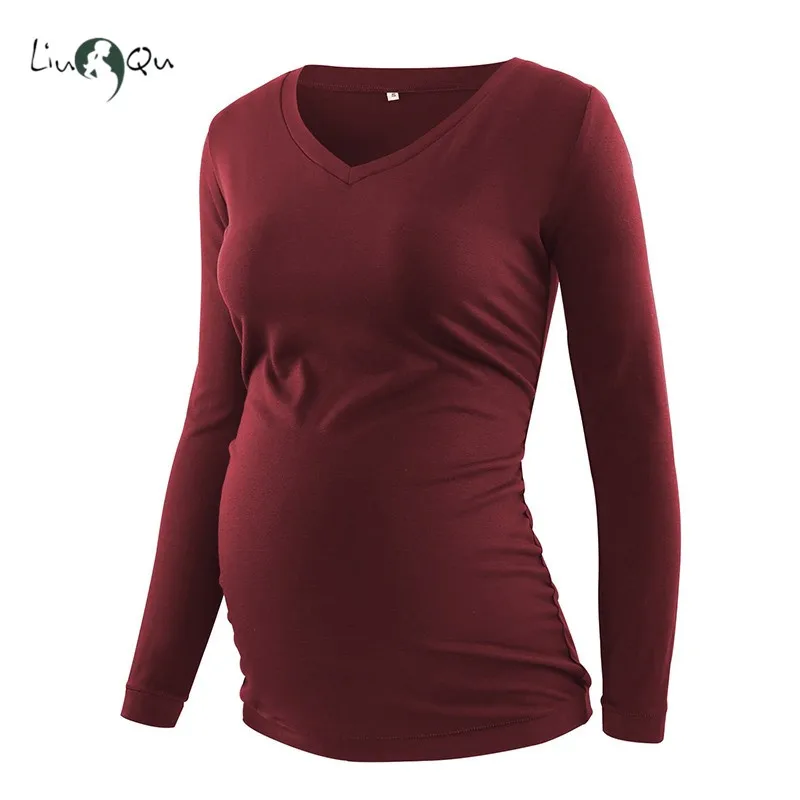 Женский топ для беременных с длинным рукавом v образным вырезом и рюшами рубашка