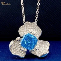 wong rain 925 sterling silver 77 mm radiant cut aquamarine created moissanite gemstone flower pendant necklace fine jewelry