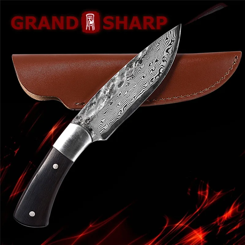 Охотничий нож с фиксированным лезвием дамасский лазерный узор для выживания на
