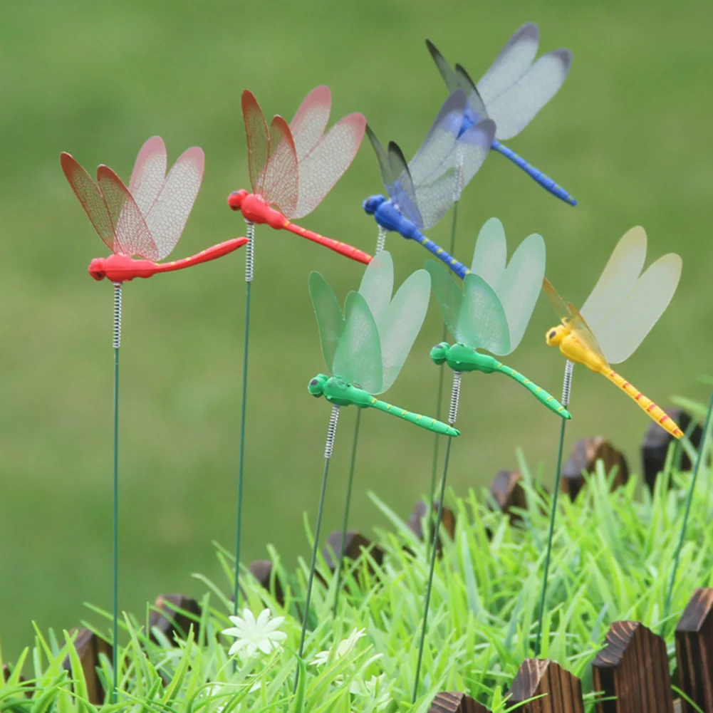 

10pcs Plastic Dragonfly Decor Garden Colorful Planter Lawn Yard Stakes Home Gardening Holiday Decoration Waterproof Dragonfly