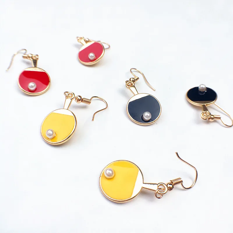 Креативные серьги из сплава с жемчугом для настольного тенниса винтажные