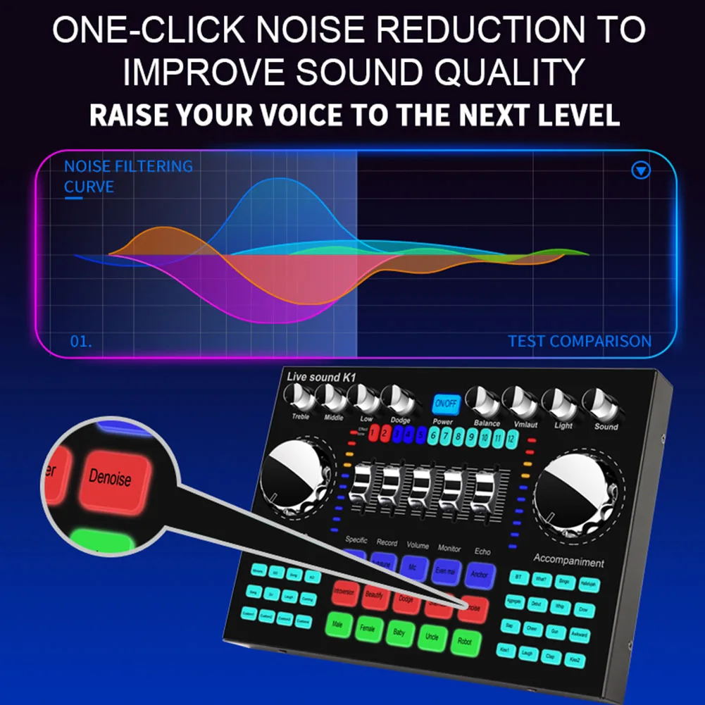 

Music Recording Noise Reduction HIFI Mixer Board Karaoke Singing Audio Live Sound Card Multiple Effects Universal Voice Changer