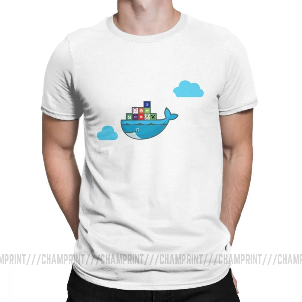 Мужские футболки Docker On Azure, одежда из чистого хлопка, крутые футболки с коротким рукавом и круглым воротником размера плюс - Цвет: Белый