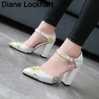 Женские туфли на высоком каблуке с цветочным принтом женские свадебные туфли-лодочки с ремешком на щиколотке обувь на каблуке zapatos de mujer размер 31-46