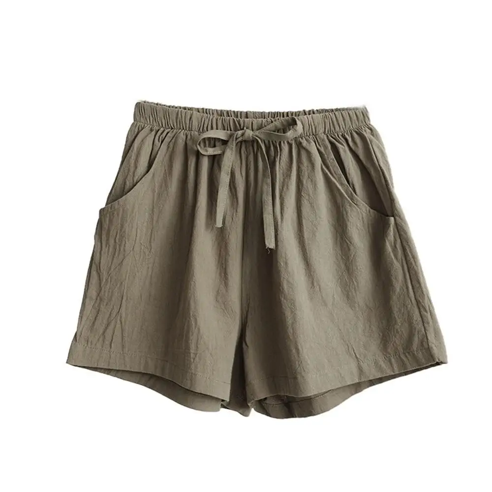 Шорты женские однотонные с завышенной талией модные повседневные хлопково