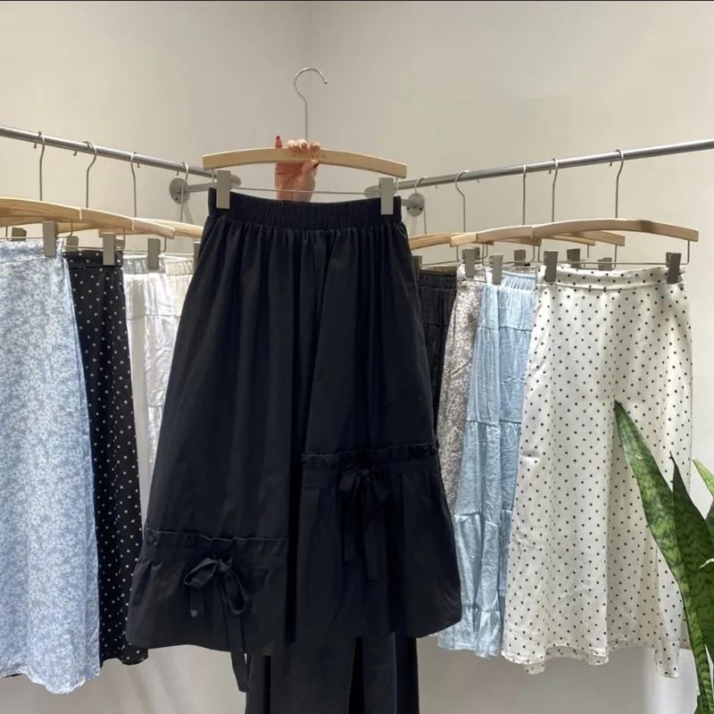 

2021 Summer New Arrival Simple Solid Color Elastic High Waist Slimming Loose Casual Women Cotton A-line Long Skirt Free Shipping