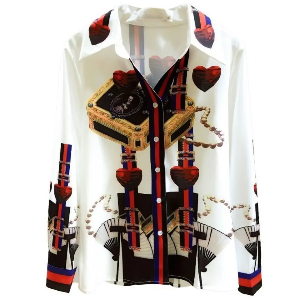 

2021 spring new women's floral chiffon shirt temperament design feeling small long sleeve Joker Hong Kong flavor small shirt