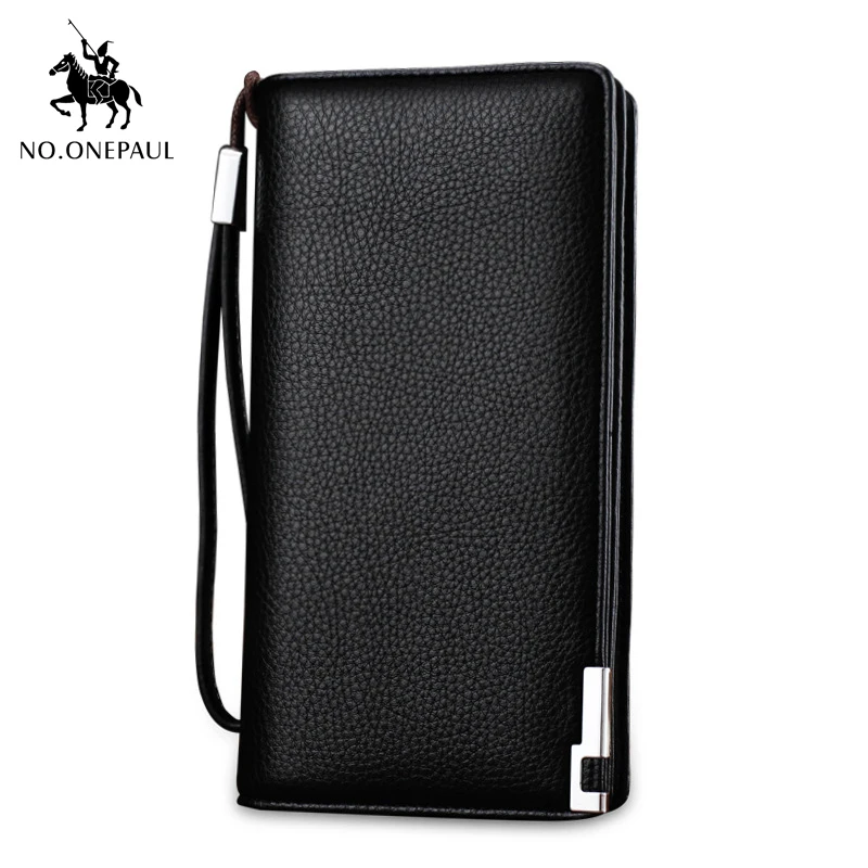 

Мужской многофункциональный клатч NO.ONEPAUL, черный длинный кошелек-клатч в Корейском стиле, с отделением для карт и узором Личи, 2019