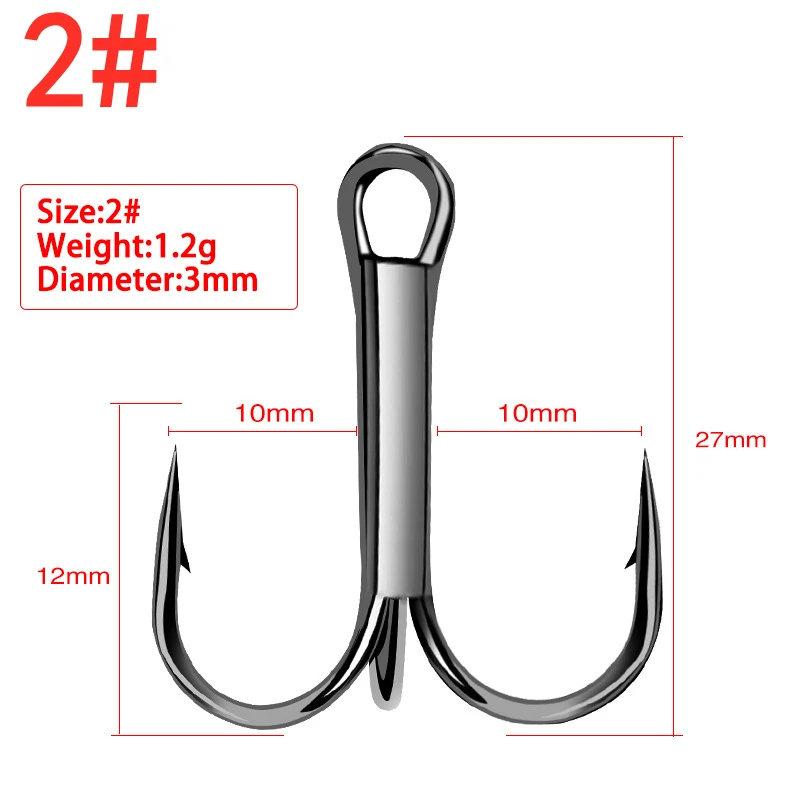 

10pc/Lot High Carbon Steel Treble Hooks Fishing Hook 2/4/6/8/10/12# Fishing Tackle Black/Brown/White Fish Hook