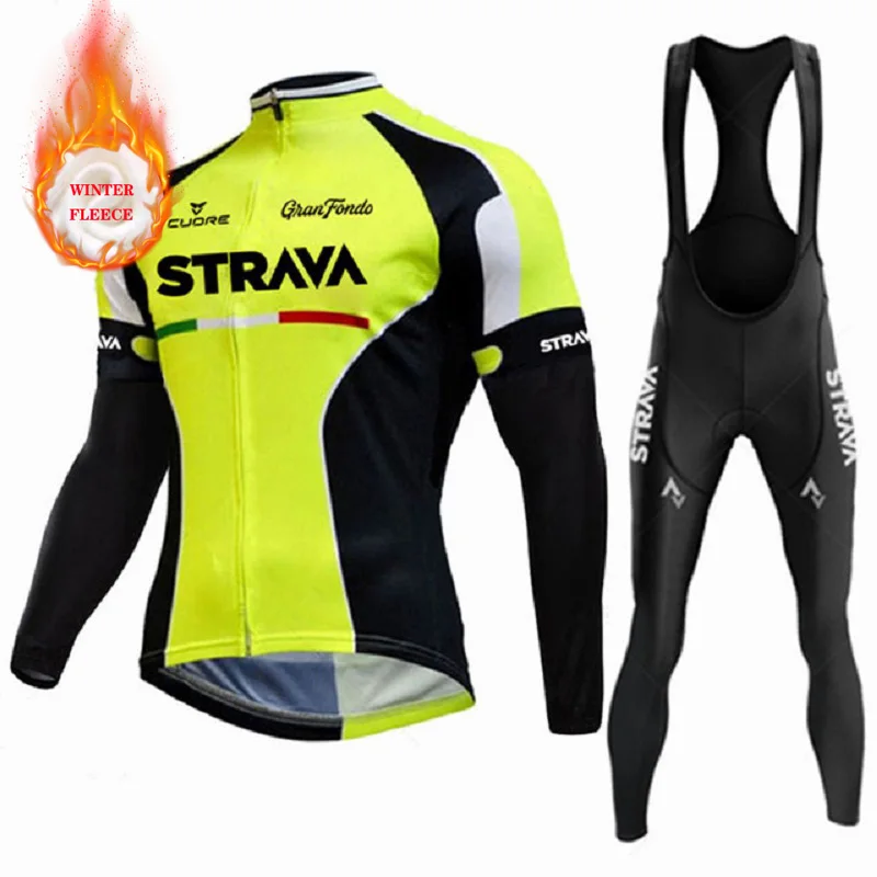 

Трикотажный комплект для велоспорта STRAVA, профессиональная одежда для команды с длинным рукавом, Мужская зимняя одежда для велоспорта, тепл...