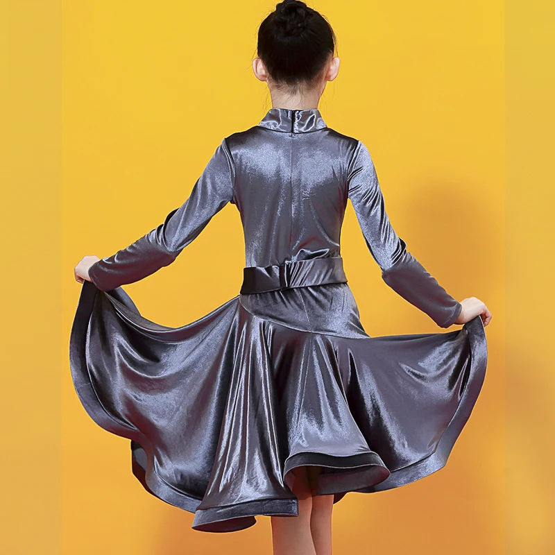 Платье женское для латиноамериканских танцев бархатное платье с длинным рукавом