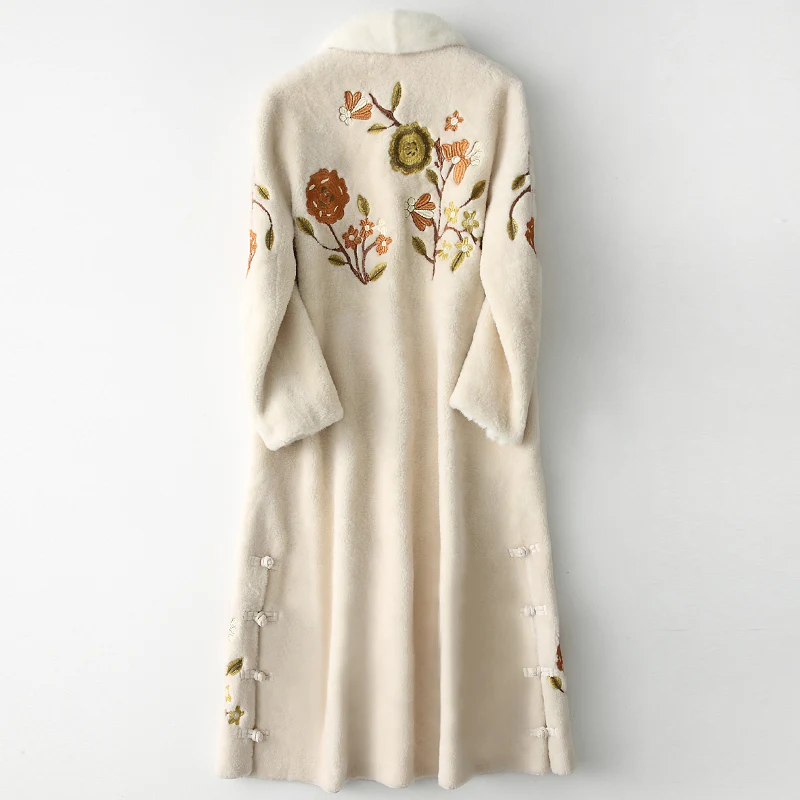 Женское шерстяное пальто с принтом Длинная зимняя куртка воротником из