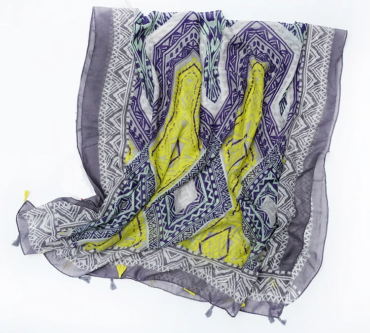 Scarf Luxury Brand Design Rhombic Geometry Print Women's Fashion Blue Yellow Soft Long Summer Beach Shawls Wraps Scarves |