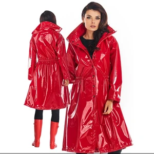 Safari Style Women Patent Leather Trench Casual Long Sleeve Turn-down Collar Long Coats Plus Size Fa in India