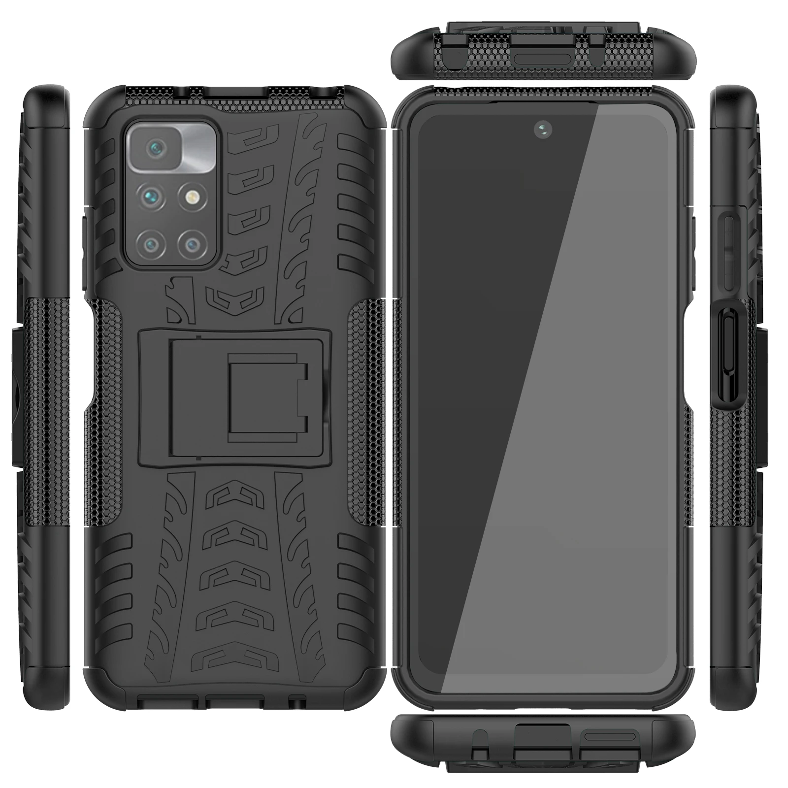 

For Xiaomi Redmi 10 Case Cover Anti-knock Bumper Heavy Duty Armor Stand Phone Back Cover Redmi10 Silicone Kickstand Shockproof