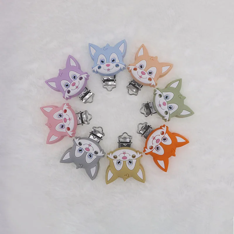 Kovict-Pinzas de silicona para chupete de zorro, mordedor de animales de dibujos animados sin BPA, abrazadera para chupete, Juguetes Para el cuidado Oral del beb&eacute;, 3 uds.-4