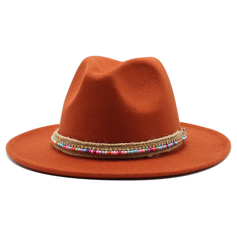 Seioum  Men Women Wide Brim Wool Felt Fedora Panama Hat with Belt Buckle Jazz Trilby Cap Party Formal Top Hat In White,black