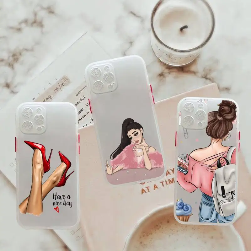 

Fashion Girl Queen High Heels Phone Case For iPhone 12 11 Mini Pro XR XS Max 7 8 Plus X Matte transparent White Back Cover