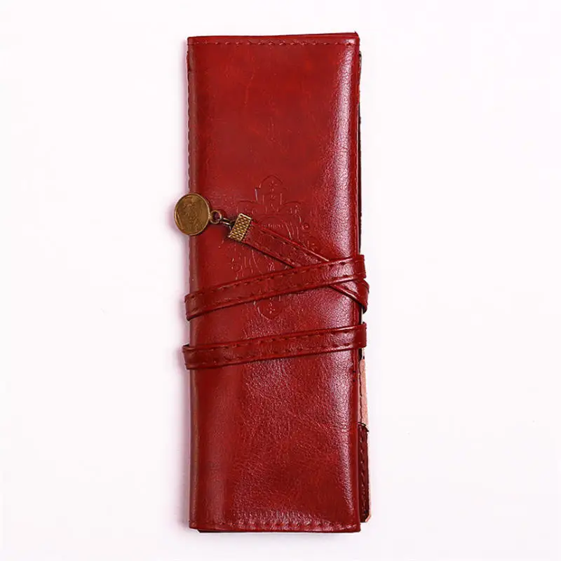 Женский и мужской кошелек Ретро мягкий кожаный чехол-карандаш для макияжа