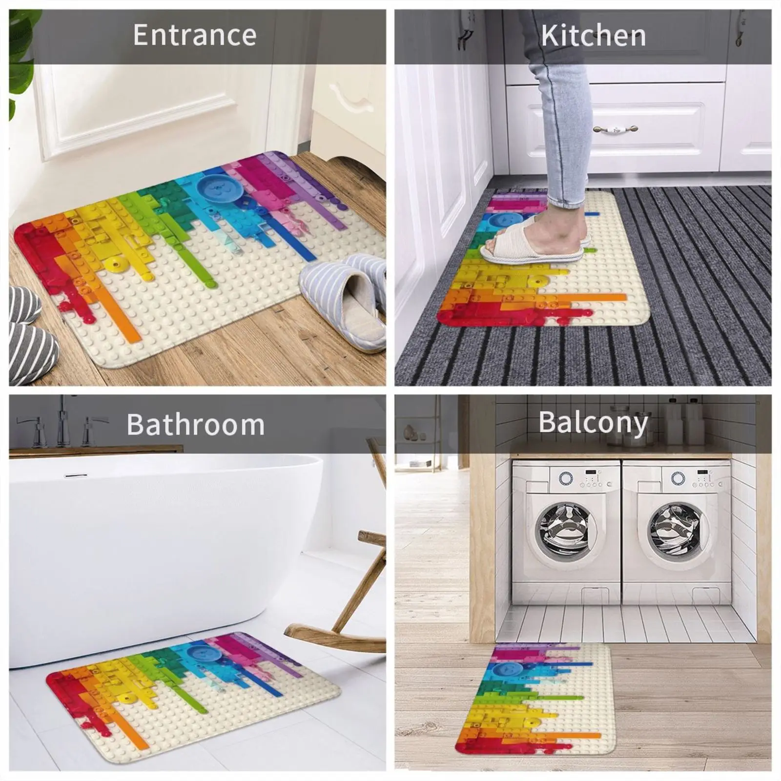 Радужный коврик для входной двери ванной неоновый страшный желтый голубой лайм