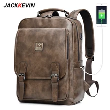 Jackkevin Mens Retro Leather Backpack Multi-function Large Capacity Men bag Travel Backpack Waterproof Laptop Backpack Mochila