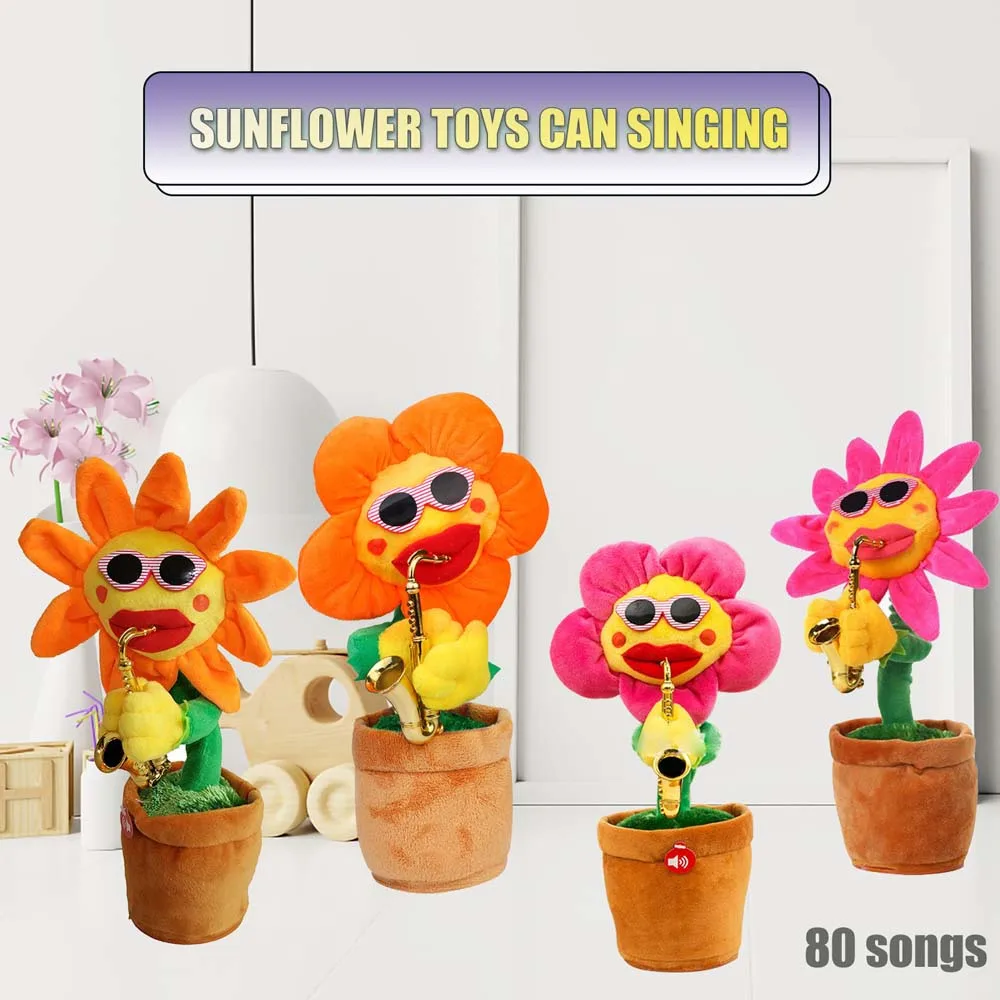 

New Creative Party Toys Saxophone Dancing And Singing Flower Enchanting Sunflower Soft Stuffed Plush Funny Toys For Kids