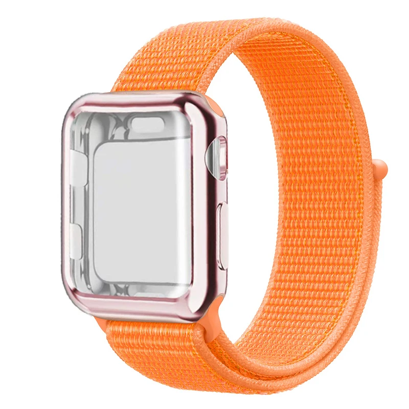 Спортивный ремешок+ чехол для Apple Watch 38 мм 42 мм 40 мм 44 мм iWatch 5 4 3 2 спортивный Браслет Apple watch 4 чехол Защита экрана - Цвет ремешка: Papaya