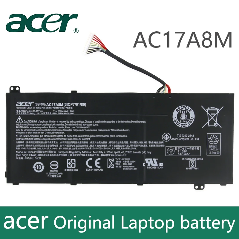 Оригинальный аккумулятор для ноутбука Acer 3ICP7 Spin SP314 SF314 AC17A8M 11 55 в 5360 мАч