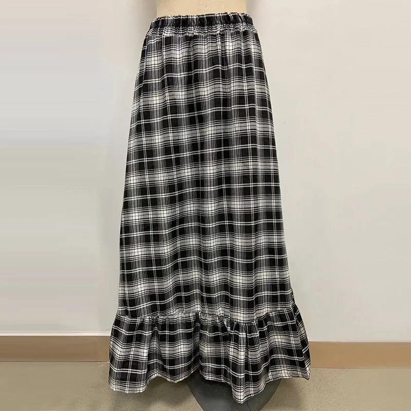 

Casual Red Lattice Plaid Ruffle Wool Woolen Female Maxi Skirt designs / Skirts Womens feminina Large Size Pleated Skirt