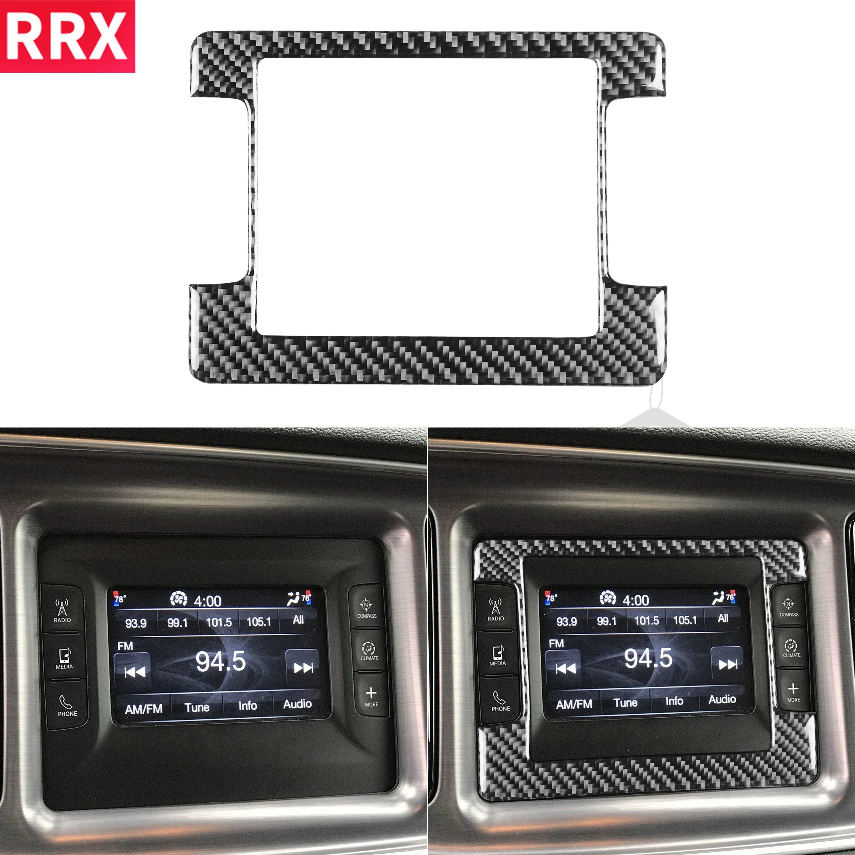

For Dodge Challenger 2015+ Carbon Fiber Radio Display Frame Control Button Panel Sticker Mouldings Interior Car Accessories