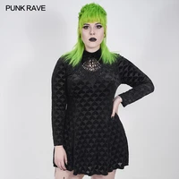 punk rave plus size womens gothic dark night vines sexy long sleeve dress mercerized heart pattern black velvet mini dresses