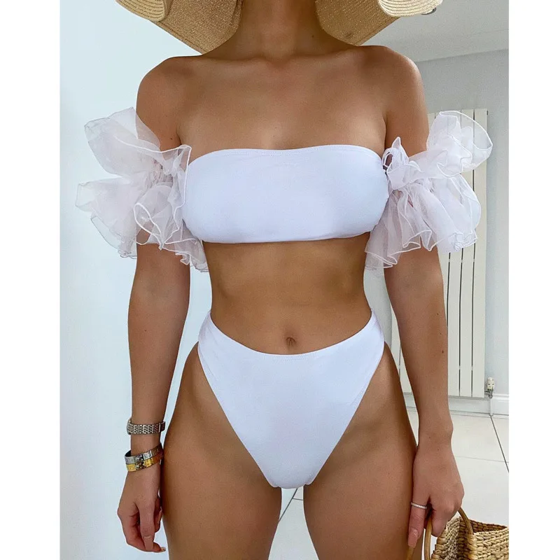 Сексуальный купальник Feditch с оборками в виде Розы женское однотонное Сетчатое