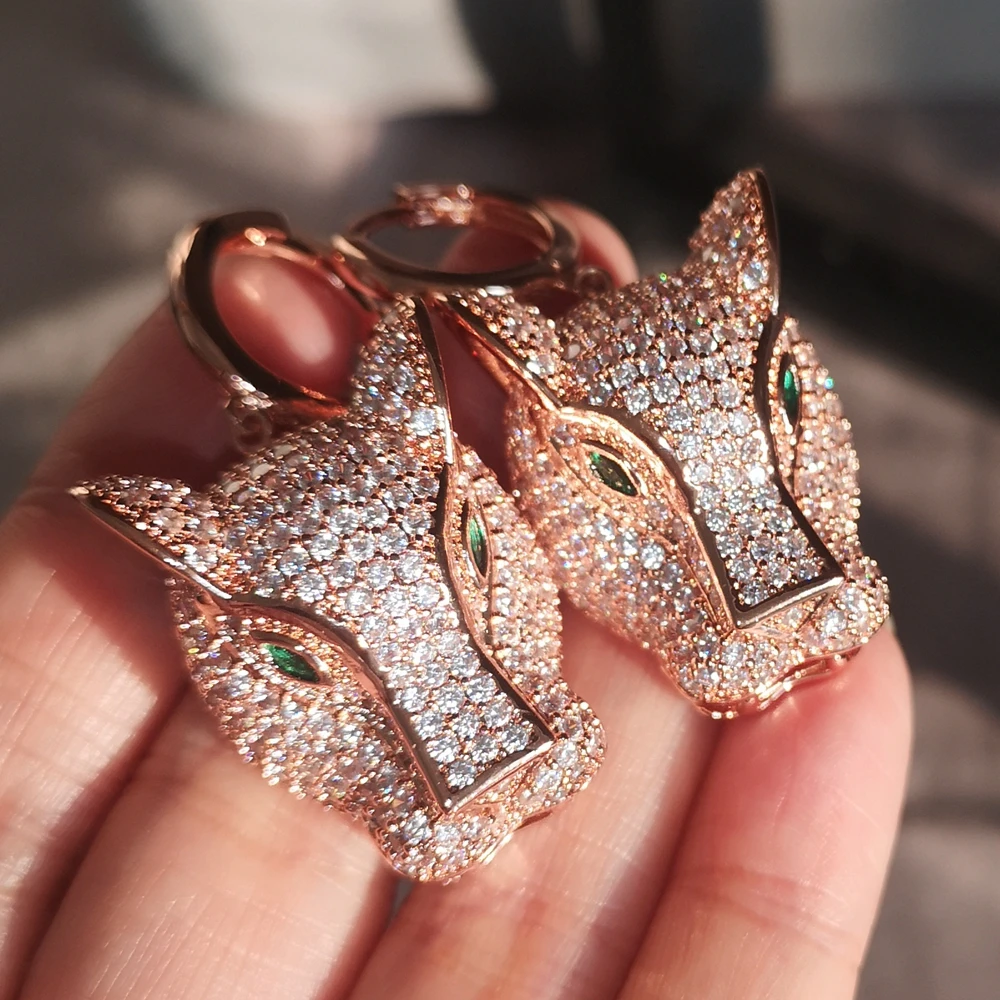 

Роскошные Модные серьги «Пантера» с цирконом, дизайнерские серьги с покрытием из белого/розового золота и головой леопарда, женские Украше...