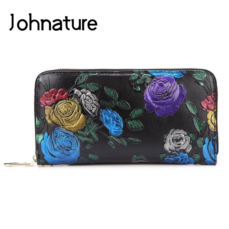 

Женские кошельки и сумочки Johnature, клатч в стиле ретро, кошелек для телефона с тиснением, ручная работа, 2021