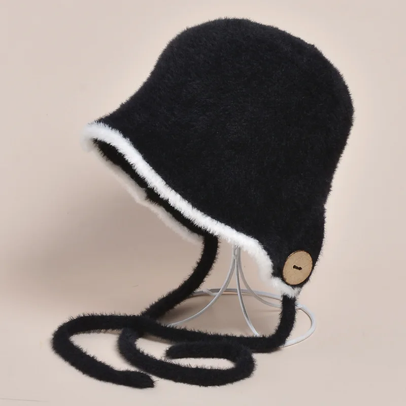 

Autumn Winter Fashion Women's Bucket Hats Warm Ear Cold Protection Knitted Caps Korean Fisherman Hat Tide Cold Protection