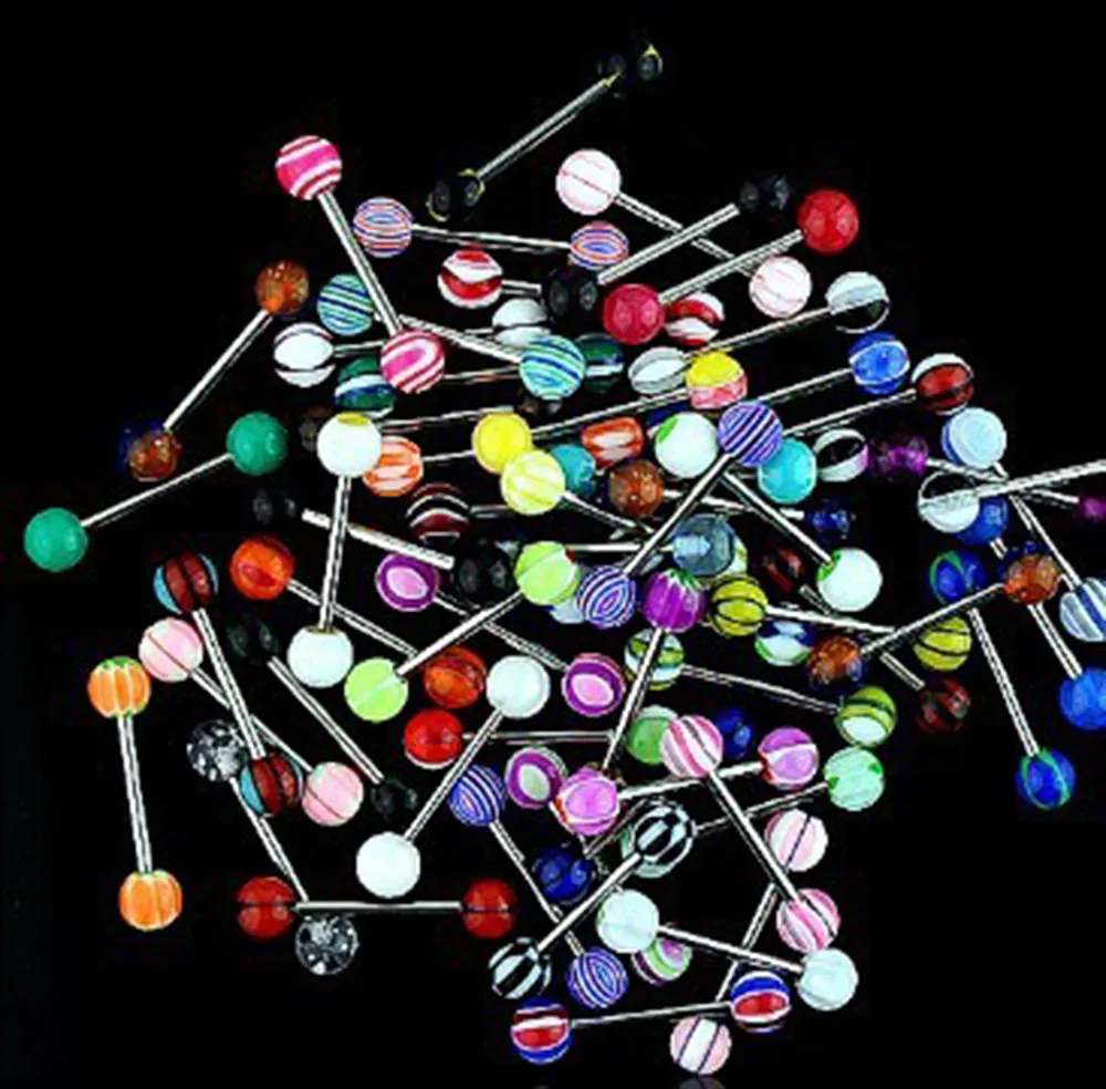 

50PCS Double Acrylic Ball Tongue Nipple Ear Rings Bars Barbell Plug Tunnel Body Piercing Jewelry Random Color FD