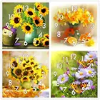 Полноформатная алмазная живопись, вышивка крестиком с часами, механизм, мозаика, цветок, желтый 5D, сделай сам, квадратная, круглая алмазная живопись, вышивка, подарок